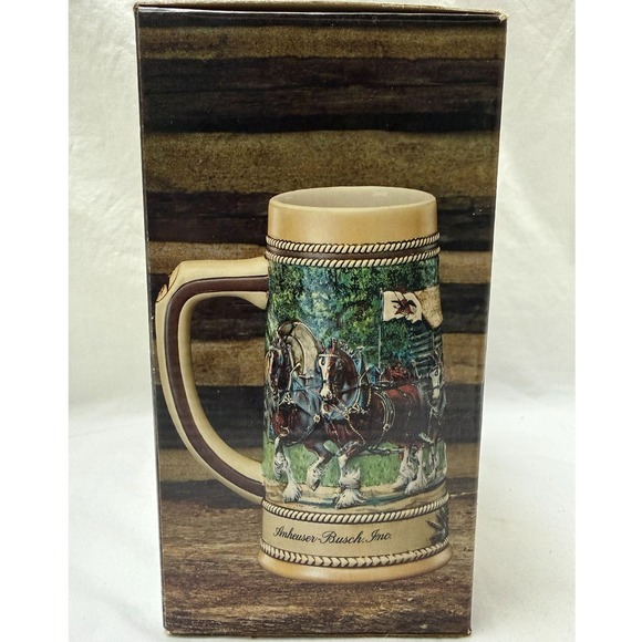 Vintage 1988 Budweiser Beer Stein Grant's Cabin Landmark Series A With Box - Picture 2 of 12